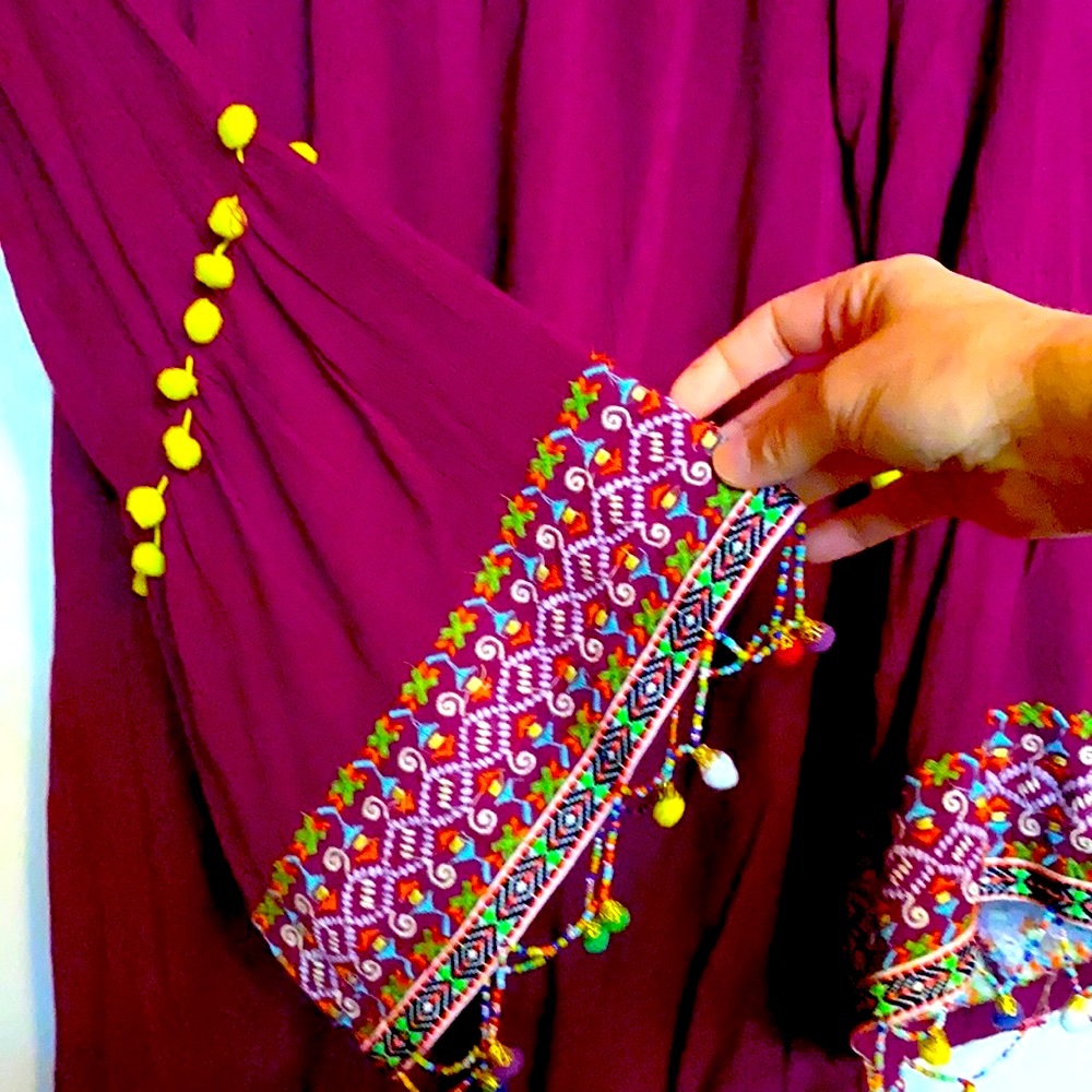 Bohemian Purple Gauzy Beaded Embroidered Dress